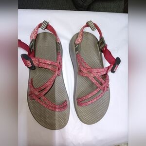Chaco Red and Tan Strappy Sandals